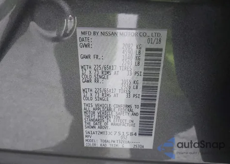 2018 Nissan Rogue S z USA, uszkodzony, nr VIN 5N1AT2MT3JC751584